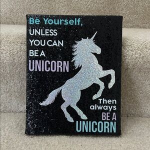 Black Glitter Unicorn Wall Art